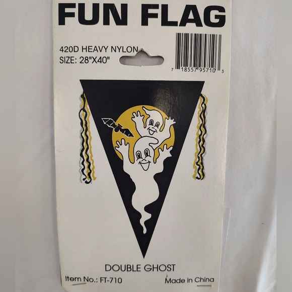 Vintage Fun Flag Halloween Ghost Banner Yard Flag 28"x40" Large Heavy Nylon NOS - Picture 2 of 7